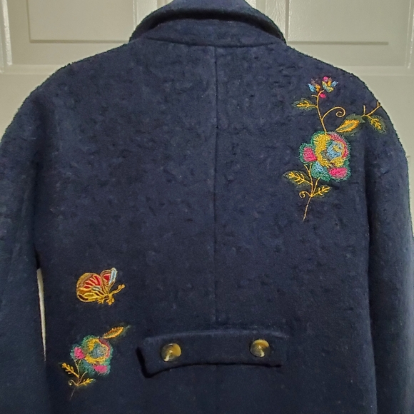 Sundance Wool Blend Embroidered Floral Longline Navy Coat Size XS - Picture 8 of 16